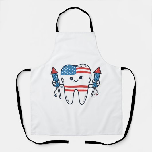 Patriottische Tand Mascotte Vuurwerk Vector Design Schort (Voorkant)