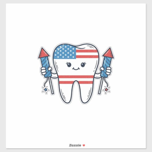 Patriottische Tand Mascotte Vuurwerk Vector Design Sticker (Vel)