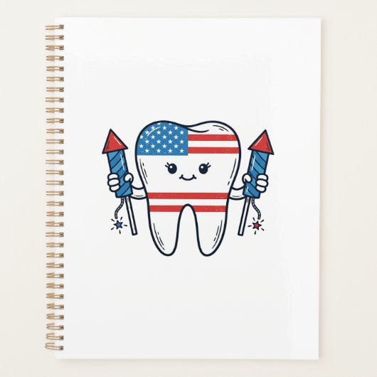 Patriottische Tand Mascotte Vuurwerk Vectorontwerp Planner (Voorkant)