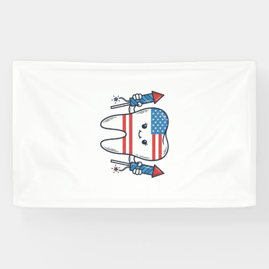 Patriottische Tand Mascotte Vuurwerk Vectorontwerp Spandoek (Horizontaal)