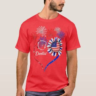 Patriottische tandheelkundige 4 juli Amerikaanse v T-shirt
