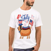 Patriottische teckel 4 juli Vlag Schattigee hotdog T-shirt (Voorkant)