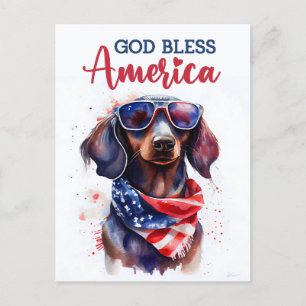 Patriottische Teckel, God zegene Amerika Briefkaar Briefkaart