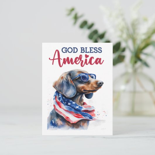 Patriottische Teckel, God zegene Amerika Briefkaar Briefkaart (Staand voorkant)