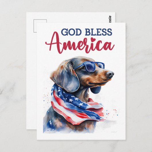 Patriottische Teckel, God zegene Amerika Briefkaar Briefkaart (Voorkant / Achterkant)