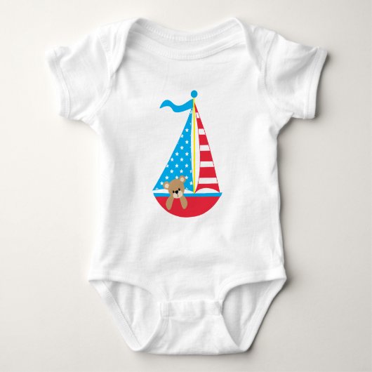 Patriottische Teddy Bear, 4 juli Baby Romper (Voorkant)