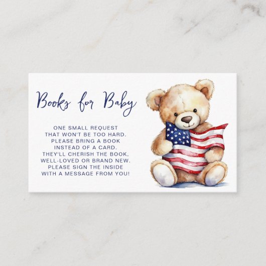 Patriottische Teddy Bear Boeken voor Baby Baby sho Informatiekaartje (Voorkant)