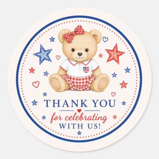 Patriottische Teddy Favor Sticker (Voorkant)