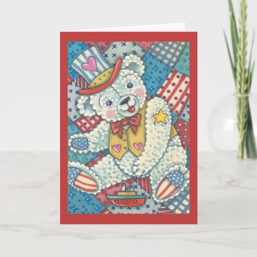 PATRIOTTISCHE TEDDYBEER & QUILT WENSKAART Vers Kaart (Voorkant)