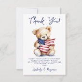 Patriottische teddybeer rood wit blauw Baby shower Bedankkaart (Voorkant)