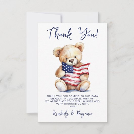 Patriottische teddybeer rood wit blauw Baby shower Bedankkaart (Voorkant)