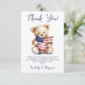Patriottische teddybeer rood wit blauw Baby shower Bedankkaart (Staand voorkant)