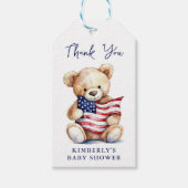 Patriottische teddybeer rood wit blauw Baby shower Cadeaulabel (Voorkant)