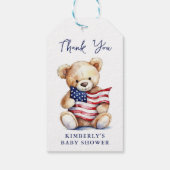 Patriottische teddybeer rood wit blauw Baby shower Cadeaulabel (Achterkant)