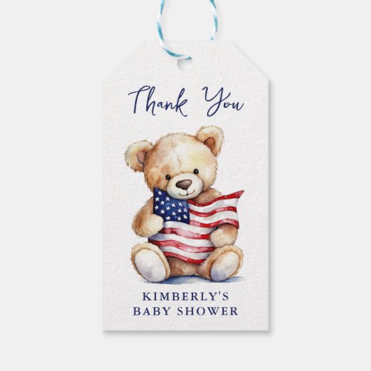Patriottische teddybeer rood wit blauw Baby shower Cadeaulabel