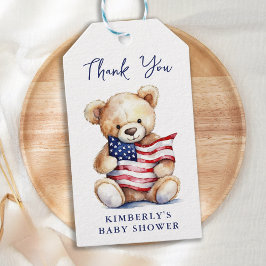 Patriottische teddybeer rood wit blauw Baby shower Cadeaulabel