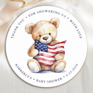 Patriottische teddybeer rood wit blauw Baby shower Ronde Sticker