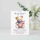 Patriottische teddybeer rood wit blauw Baby shower Uitnodiging Briefkaart (Staand voorkant)