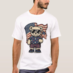 Patriottische teddybeer vintage graveer shirt ontw