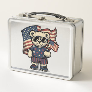 Patriottische teddybeer vintage graveer shirt ontw
