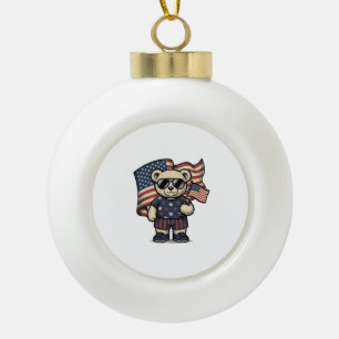 Patriottische teddybeer vintage graveer shirt ontw keramische bal ornament