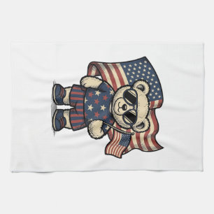 Patriottische teddybeer vintage graveer shirt ontw theedoek