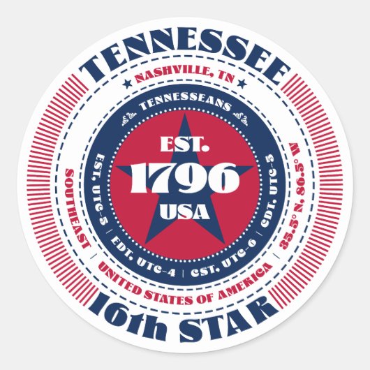 Patriottische Tennessee Circle Design Sticker (Voorkant)