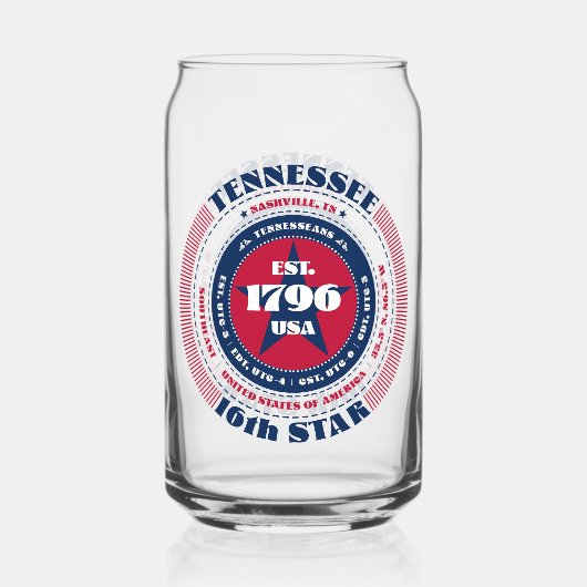 Patriottische Tennessee Typografie Drinkware Set Blikvorm Glas (Voorkant)