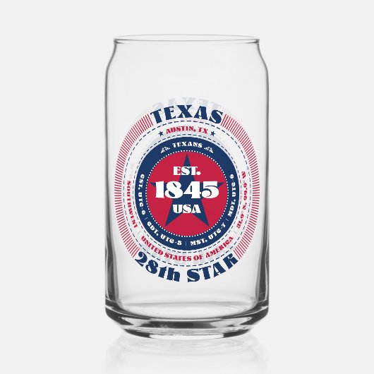 Patriottische Texas Typography Drinkware Set Blikvorm Glas (Voorkant)