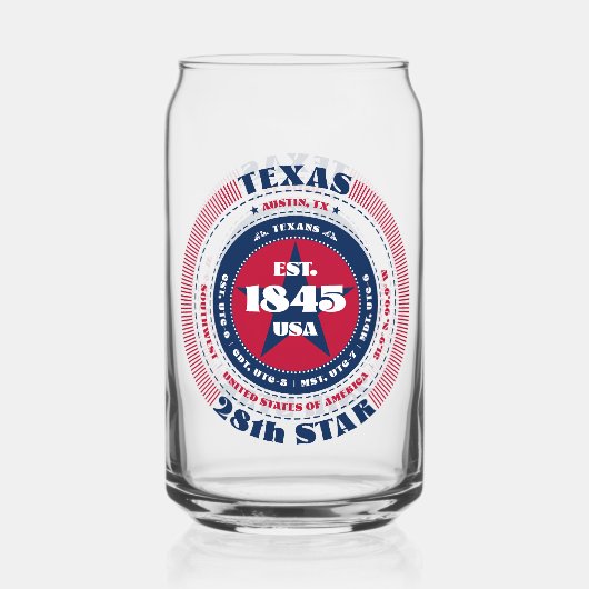 Patriottische Texas Typography Drinkware Set Blikvorm Glas (Achterkant)