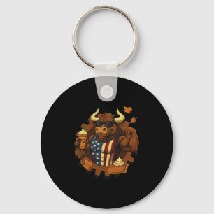 Patriottische Thanksgiving Stier Grappige Pompoen Sleutelhanger