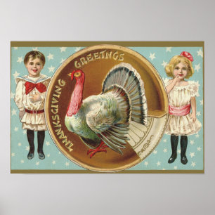 Patriottische Thanksgiving Turkije Kinderen sterre Poster