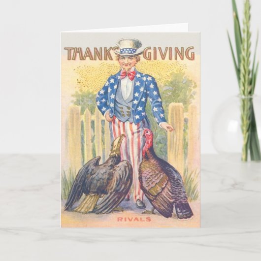 Patriottische Thanksgiving Turkije Uncle Sam Bald Feestdagen Kaart (Voorkant)