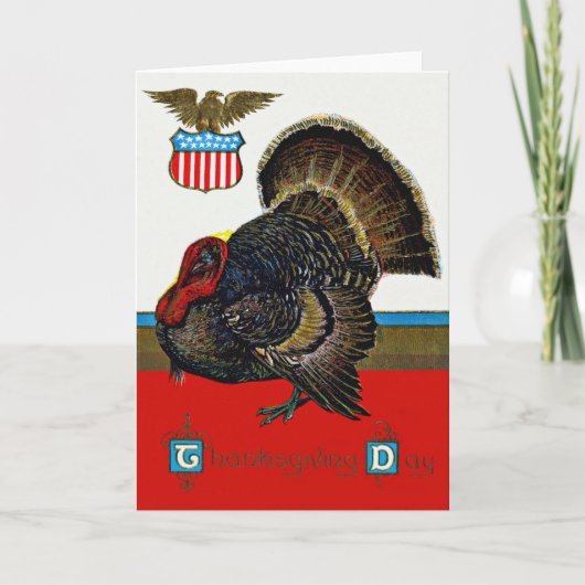 Patriottische Thanksgiving Turkije US Shield Eagle Feestdagen Kaart (Voorkant)
