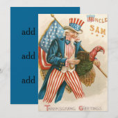 Patriottische Thanksgiving Uncle Sam Turkije Feestdagenkaart (Voorkant / Achterkant)