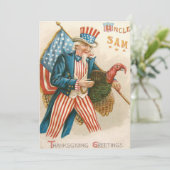 Patriottische Thanksgiving Uncle Sam Turkije Feestdagenkaart (Staand voorkant)