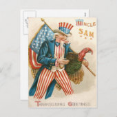Patriottische Thanksgiving Uncle Sam Turkije Feestdagenkaart (Voorkant / Achterkant)