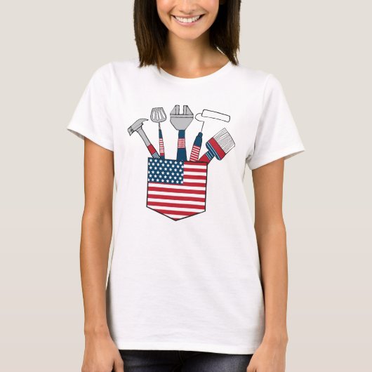 Patriottische tools voor Pocket Labor Day T-shirt (Voorkant)