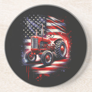 Patriottische Tractor 4 juli Amerikaanse Vlag Boer Zandsteen Onderzetter