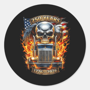 Patriottische Trucker Schedel Vrachtauto Amerikaan Ronde Sticker