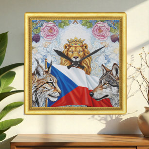 Patriottische Tsjechische Leeuw, Lynx, Wolf Art No Vierkante Klok