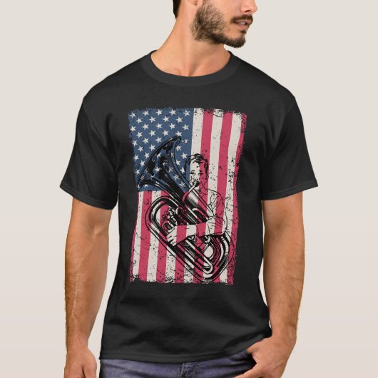 Patriottische Tuba Player marchingband Amerikaanse T-shirt (Voorkant)