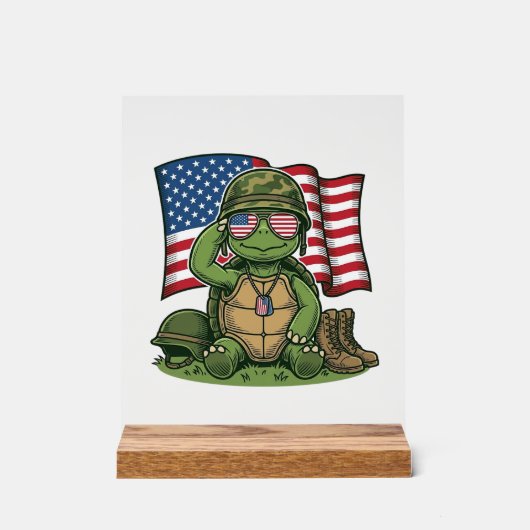 Patriottische Turtle Salute Vector Design_1 Acryl Bord (Voorkant)