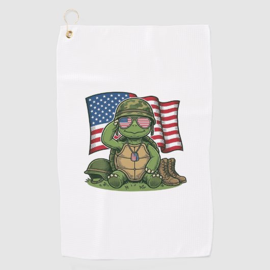 Patriottische Turtle Salute Vector Design_1 Golfhanddoek (Voorkant)