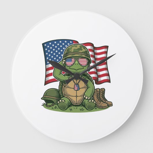 Patriottische Turtle Salute Vector Design_1 Grote Klok (Voorkant)