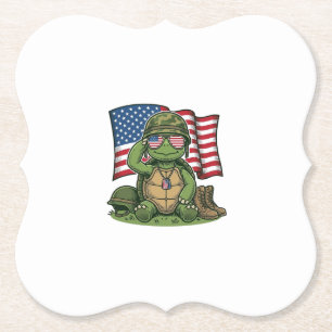 Patriottische Turtle Salute Vector Design_1 Kartonnen Onderzetters