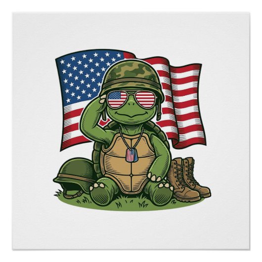 Patriottische Turtle Salute Vector Design_1 Perfect Poster (Voorkant)