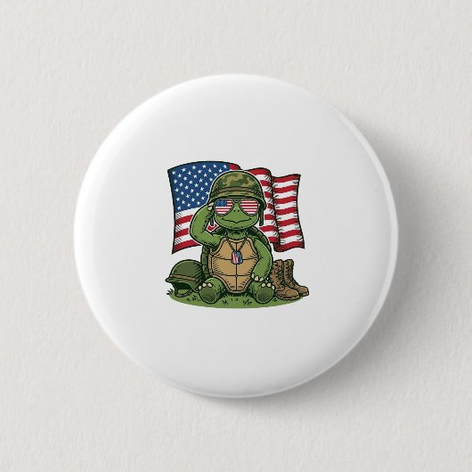 Patriottische Turtle Salute Vector Design_1 Ronde Button 5,7 Cm (Voorkant)
