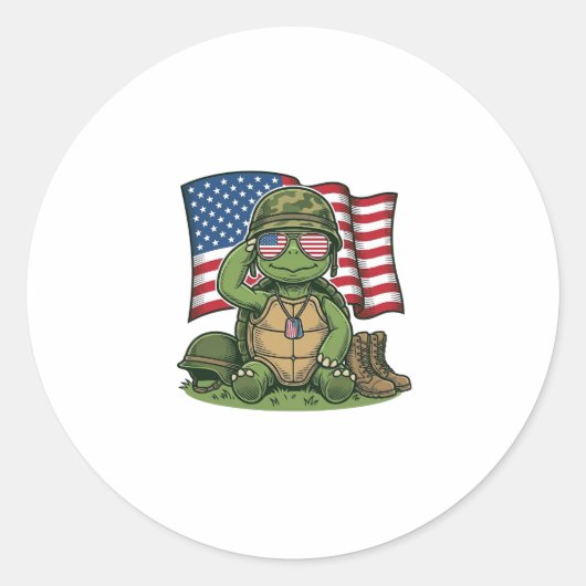 Patriottische Turtle Salute Vector Design_1 Ronde Sticker (Voorkant)