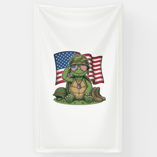 Patriottische Turtle Salute Vector Design_1 Spandoek (Verticaal)